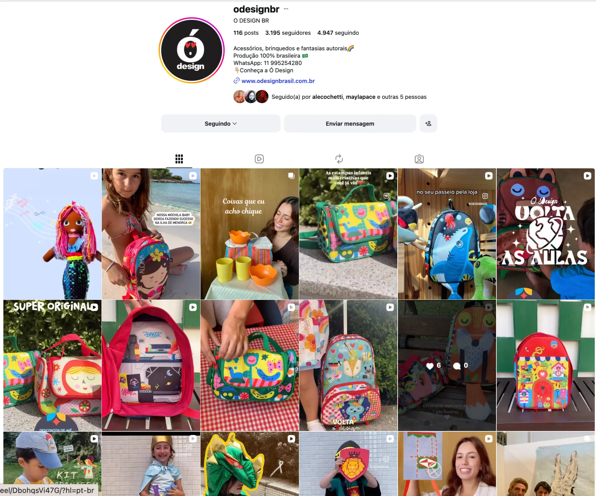 Perfil de Instagram @odesignbr — feed de produtos autorais