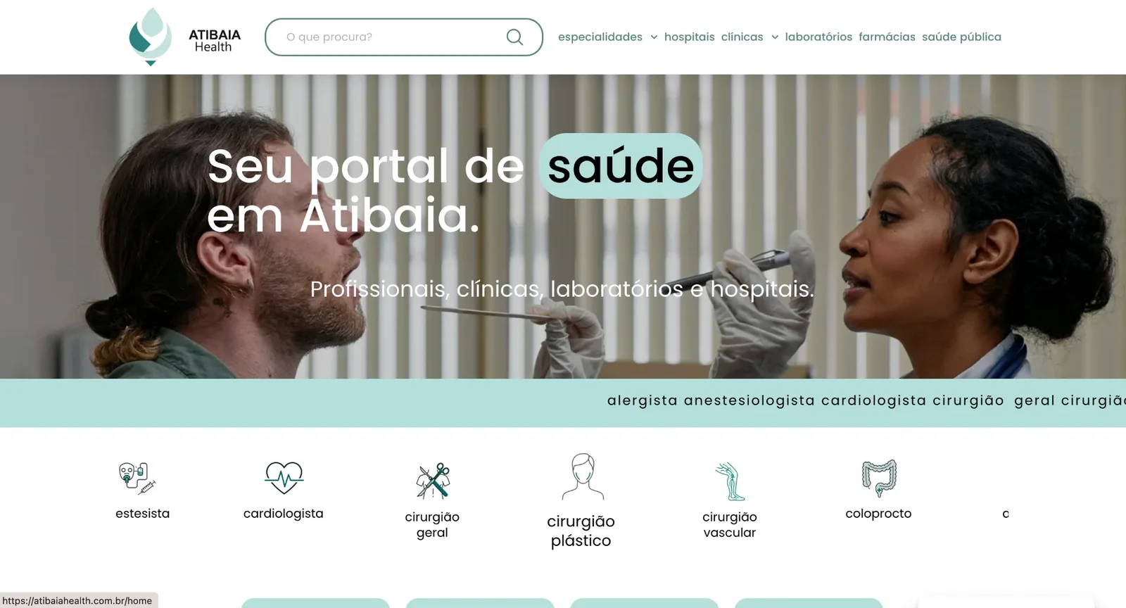 Portal Atibaia Health — home em desktop