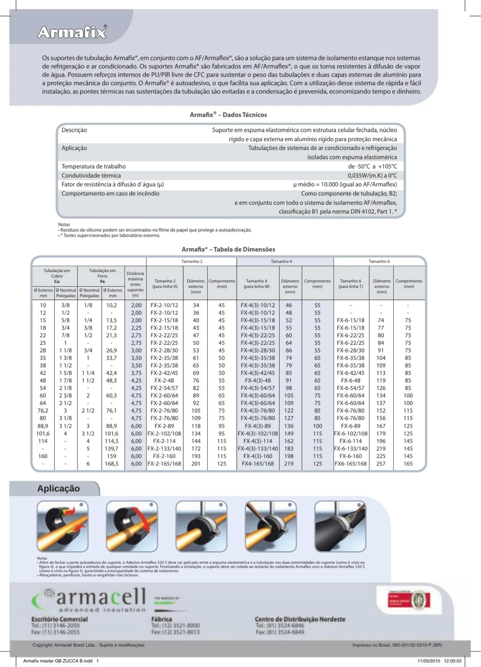 Armacell — detalhe de tabela dimensional Armafix